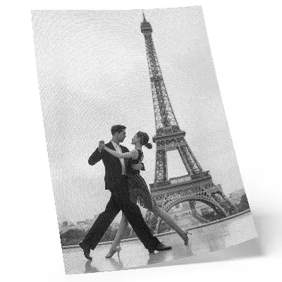 Poster black and white couple dancing in front of the tower