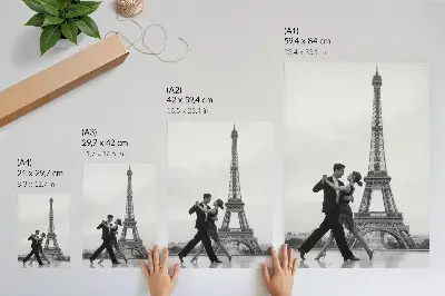 Poster black and white couple dancing in front of the tower