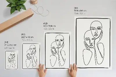 Decorative poster minimalist black line art of facial contours