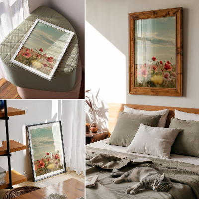 Premium wall art A field of poppies under a blue sky, pastel elegance