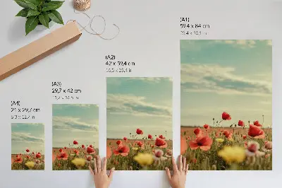 Premium wall art a field of poppies under a blue sky in pastel elegance