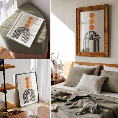 Decorative poster Three orange circles with black fan-shaped lines