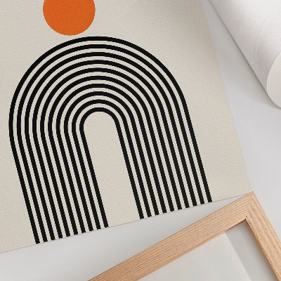 Decorative poster Three orange circles with black fan-shaped lines