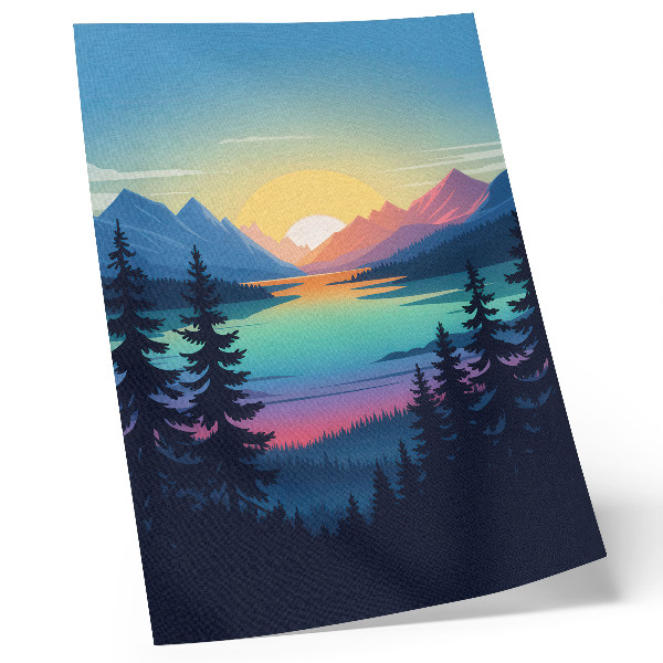 Art print Colorful mountains with sunset and lake