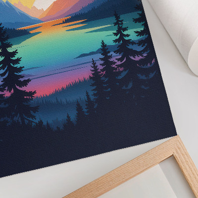 Art print Colorful mountains with sunset and lake