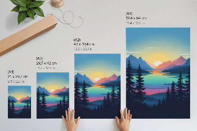 Art print Colorful mountains with sunset and lake