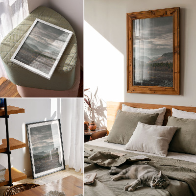 Premium wall art Cloudy mountains, green trees, peaceful valley