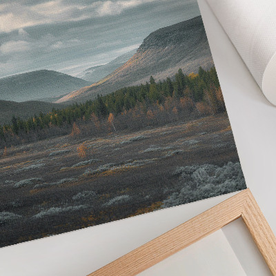 Premium wall art Cloudy mountains, green trees, peaceful valley
