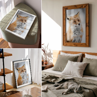Art print Portrait of a cheerful fox in a winter setting