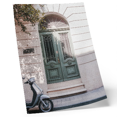 Art print Elegant facade with green doors and a scooter