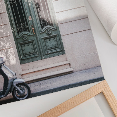 Art print Elegant facade with green doors and a scooter