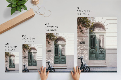 Art print Elegant facade with green doors and a scooter
