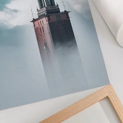 Decorative poster historic tower in a delicate fog