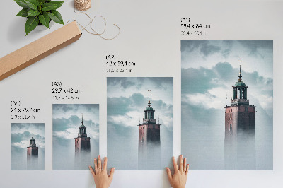 Decorative poster A historic tower in a delicate fog