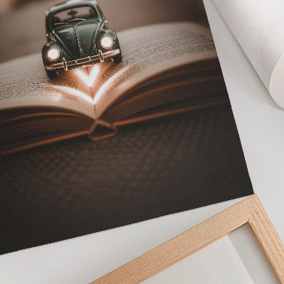 Art print Miniature car on a book with magic lights