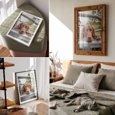 Premium wall art brown dog by the vehicle with green trees