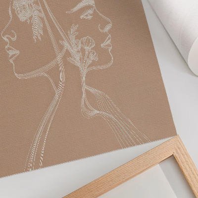 Art print Two faces line flowers delicacy harmony