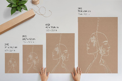 Art print Two faces line flowers delicacy harmony