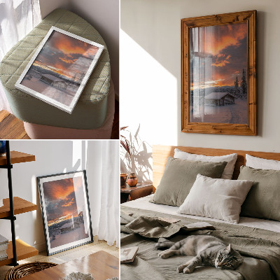 Art print Winter shelter orange sky nature