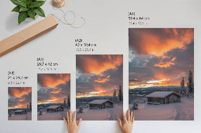 Art print Winter shelter orange sky nature