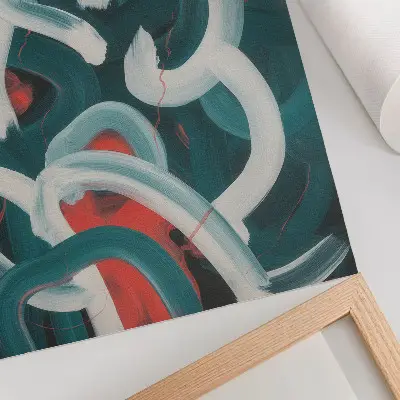 Decorative poster abstract dynamic strokes in turquoise colors