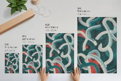 Decorative poster abstract dynamic strokes in turquoise colors
