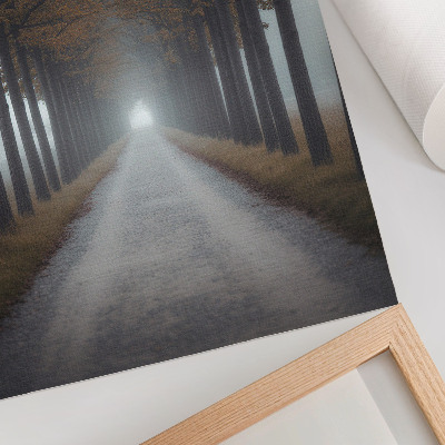 Poster Autumn alley fog symmetrical harmonious composition