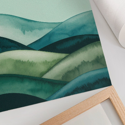 Decorative poster Green hills turquoise atmosphere watercolor style