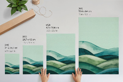 Decorative poster Green hills turquoise atmosphere watercolor style