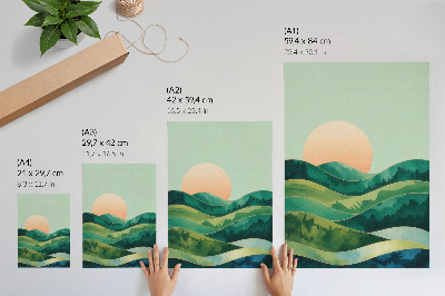 Poster Pastel hills watercolor sun