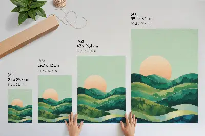 Watercolor sun and pastel hills poster watercolor sun and pastel hills art print