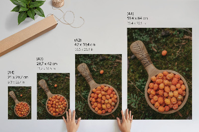 Art print A wooden bowl of berries against a moss background