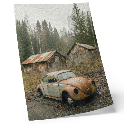 Premium wall art Rusty car wooden shed green forest