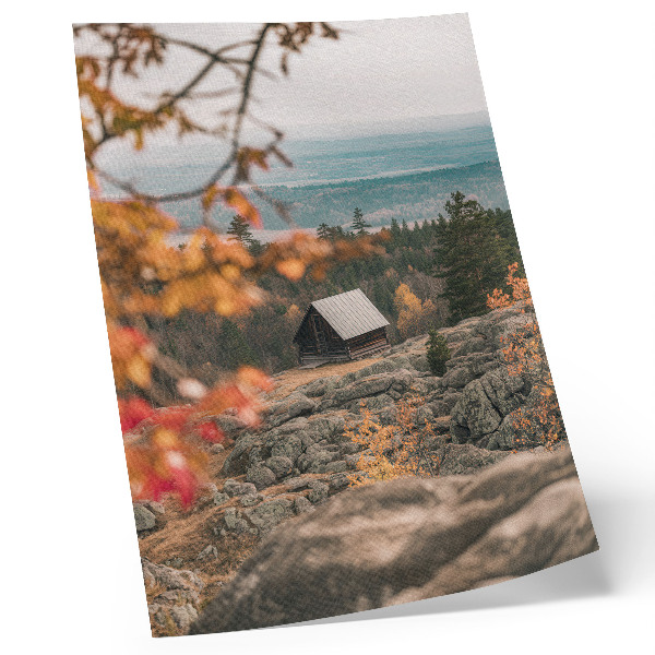 Decorative poster A house on a rock among trees, autumn, peaceful nature
