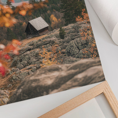 Decorative poster A house on a rock among trees, autumn, peaceful nature