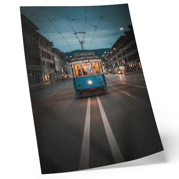 Poster Evening city tram lights retro energy
