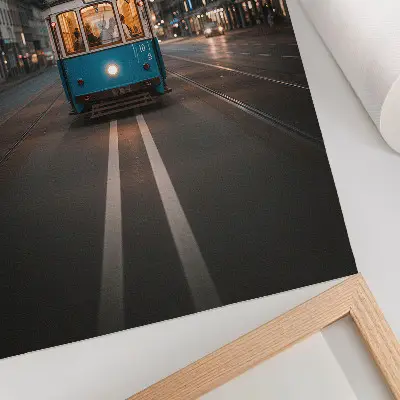 Poster evening city tram lights in a retro aesthetic