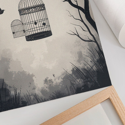 Premium wall art Black and white bird cage tree simplicity