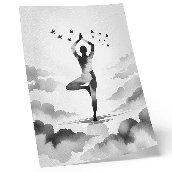Decorative poster black and white silhouette of birds in the clouds