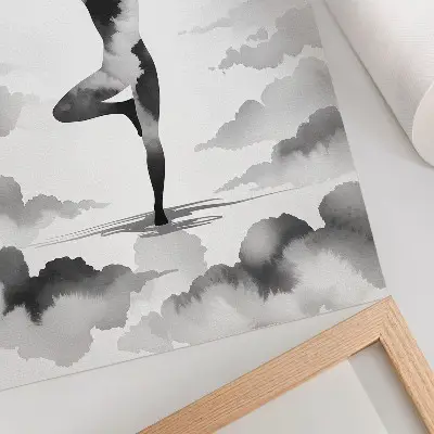 Decorative poster black and white silhouette of birds in the clouds