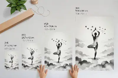 Decorative poster black and white silhouette of birds in the clouds