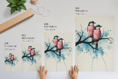Art print Bird couple on a branch with an abstract background