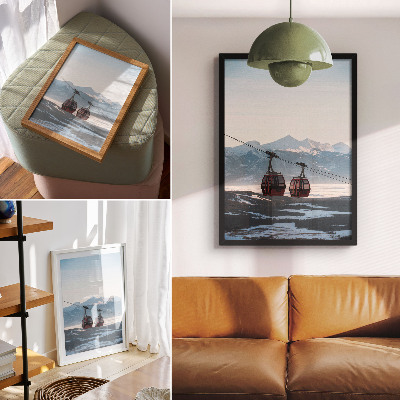 Decorative poster Mountains of winter landscapes with cable car