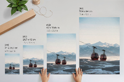 Decorative poster Mountains of winter landscapes with cable car