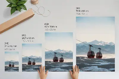 Winter Mountains with Cable Car Decorative Poster winter landscape photography print