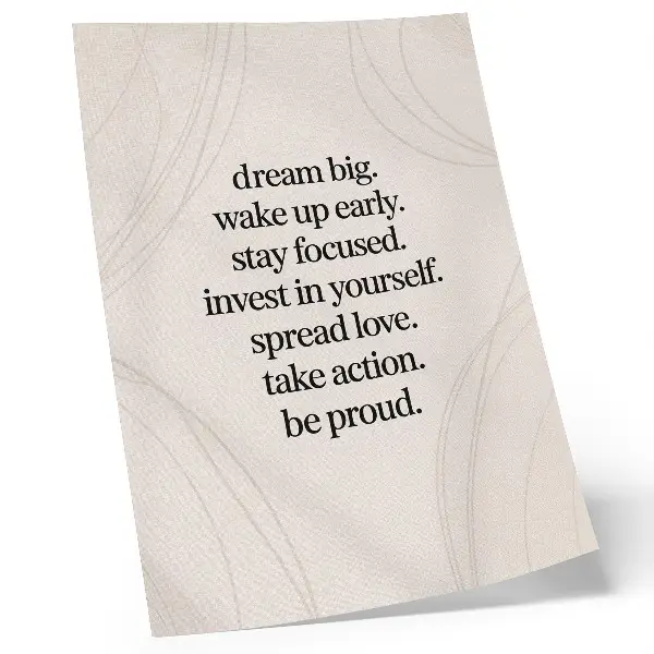 Premium wall art motivational message with elegant lines on a bright background
