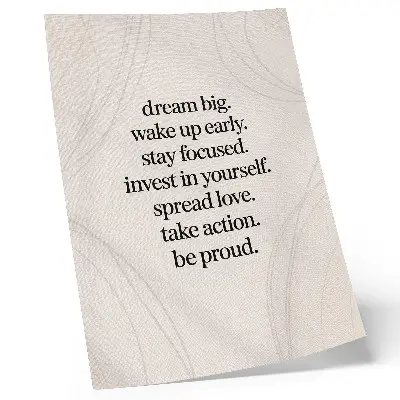 Premium wall art motivational message with elegant lines on a bright background