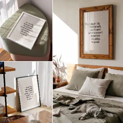 Premium wall art motivational message with elegant lines on a bright background