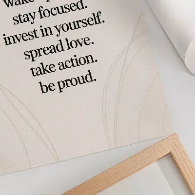Premium wall art motivational message with elegant lines on a bright background