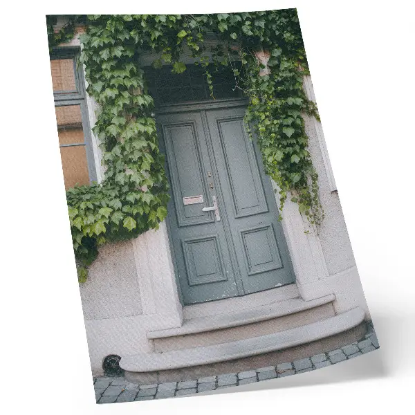 Decorative poster green vines and gray doors in a harmonious composition